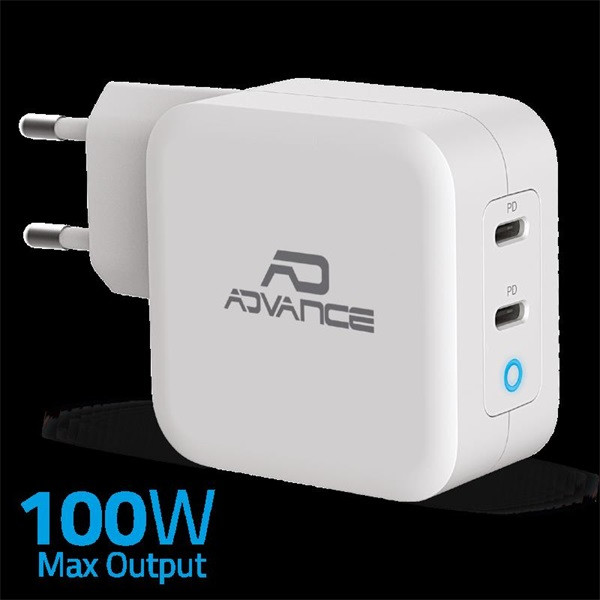 Advance telefon töltő adapter - powerflex turbo 100w (2xusb-c, 100w, fehér)