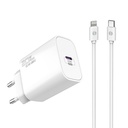 S-link hálózati töltő - sl-ec62pd (20w, qc4.0 gyorstöltés,type-c to lightning, 100cm adat+töltőkábel, fehér)