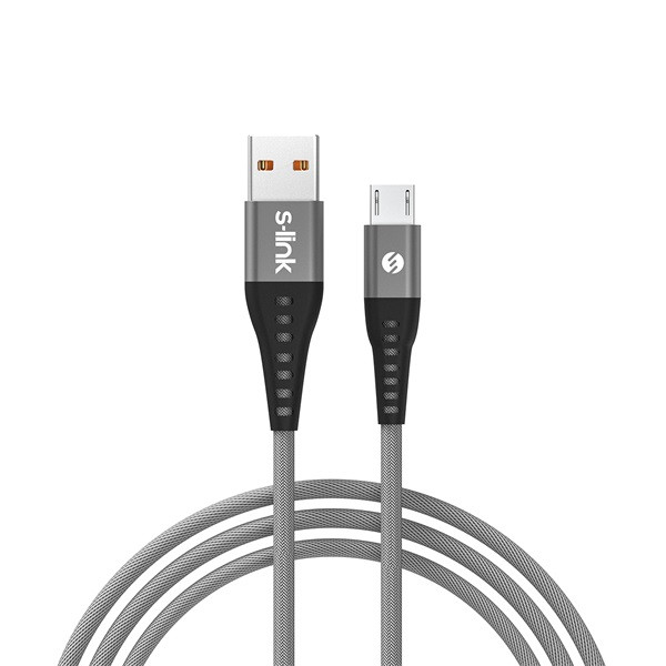 S-link kábel - sl-stm60m (3a, 12w, gyorstöltés, microusb, 100cm adat+töltőkábel, szürke)