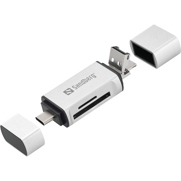 Sandberg kártyaolvasó - multi card reader (fehér-fekete; usb/usb-c/microusb; sd;sdhc)