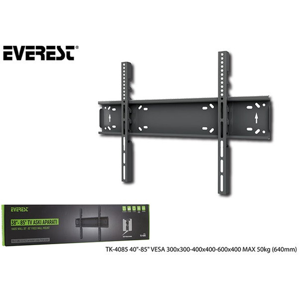 Everest tv állvány - tk-4085 (38"-85"-ig, fali, ultra keskeny, 50kg teherbírás, fekete)