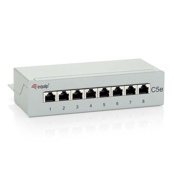 Equip patch panel - 227308 (8 port, cat5e, 1u, árnyékolt, szürke)