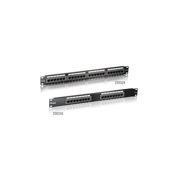 Equip patch panel - 235324 (24 port, cat5e, 1u, árnyékolatlan, fekete)