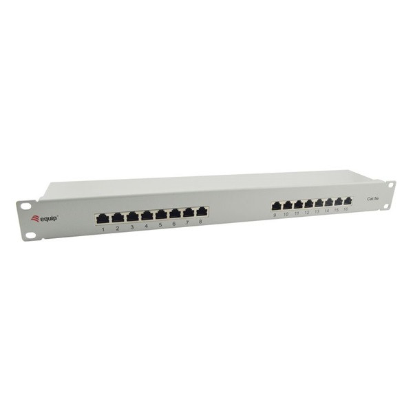Equip patch panel - 327316 (16 port, cat5e, 1u, árnyékolt, szürke)