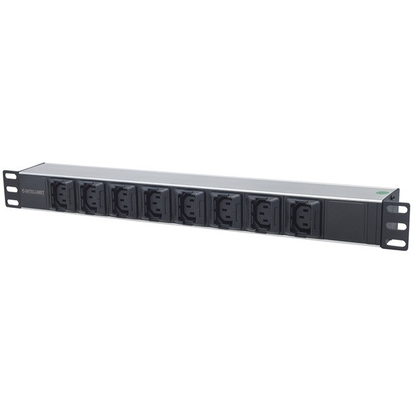 Manhattan elosztó - 19" 1u rackmount elosztó, 8db c13 aljzat kiesés gátlóval (anti-shedding), 2m eltávolítható kábel