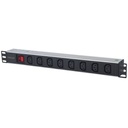 Manhattan elosztó - 19" 1u rackmount elosztó, 8db c13 aljzat, 2m eltávolítható kábel, ki-be kapcsológomb