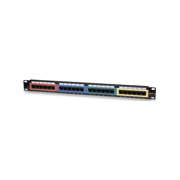 Manhattan patch panel - cat6 utp színezett patch panel, 24 portos, 1u, fekete