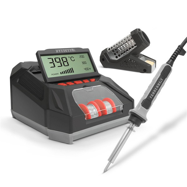 Fahrenheit digitális forrasztópáka állomás, lcd kijelzővel, pákaheggyel, ónnal és szivaccsal(28006), 230v