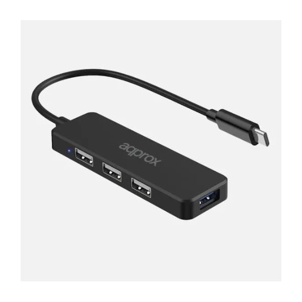 Approx usb hub - type-c 4in1 hub (3db usb2.0, 1db usb3.0) fekete
