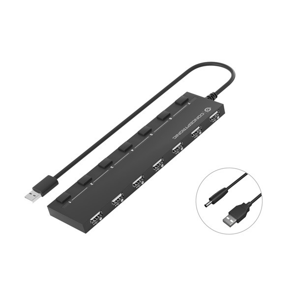 Conceptronic usb hub - hubbies08b (7 port, usb-a to 7xusb 2.0, usb táp, fekete)