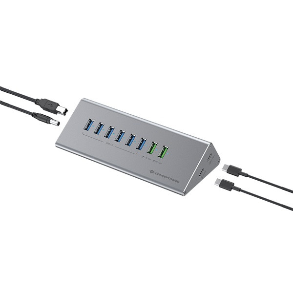 Conceptronic usb hub - hubbies18g (10 port, usb-a/c to 2x usb-c+8x usb-a, külső táp, szürke)