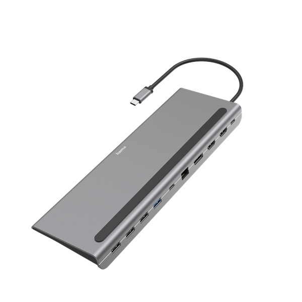 Hama usb hub -200100 (usb-c 10in1, 4xusb 3.2, 2xhdmi, 1xlan, 1xusb-c, 100w pd, szürke)
