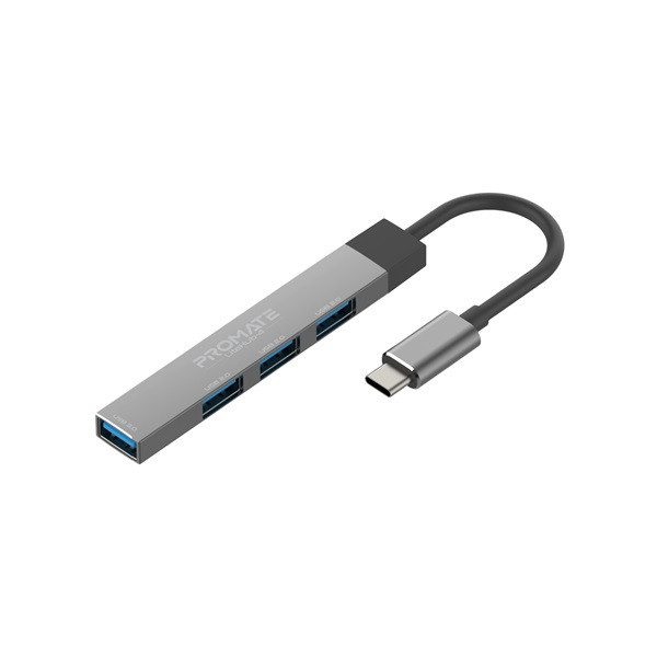 Promate usb hub - litehub 4 (usb-c 4in1 hub, 1xusb 2.0, 3xusb 3.0, adapter, szürke)