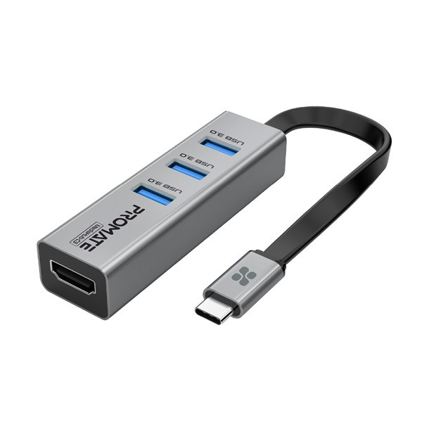 Promate usb hub - mediahub c3 (usb-c 4in1 hub, 1x4k hdmi, 2xusb 3.0, sd,msd, szürke)