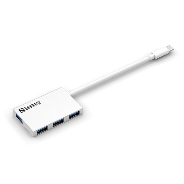 Sandberg usb hub - usb-c to 4xusb3.0 pocket hub (ezüst; usb-c bemenet; 4port usb3.0 kimenet, aluminium)