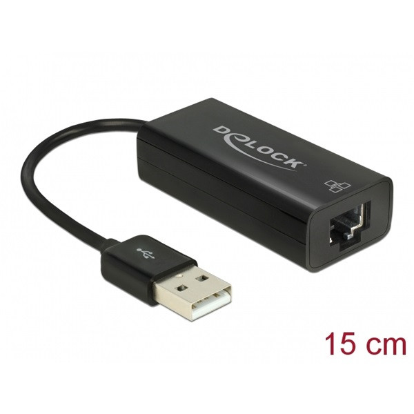 Delock átalakító - 62595 (usb2.0 -> lan rj45, fekete)