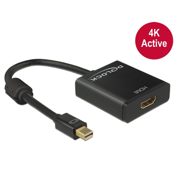 Delock átalakító - 62611 (mini displayport 1.2 -> hdmi, 4k@30hz, 3d, dts, aktív, fekete)