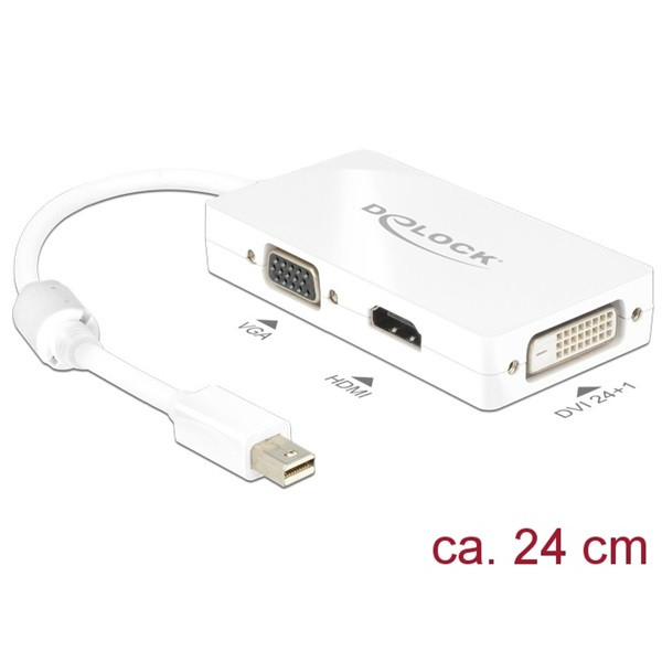 Delock átalakító - 62630 (mini displayport 1.1 -> vga/hdmi/dvi, apa/anya, fullhd, fehér)