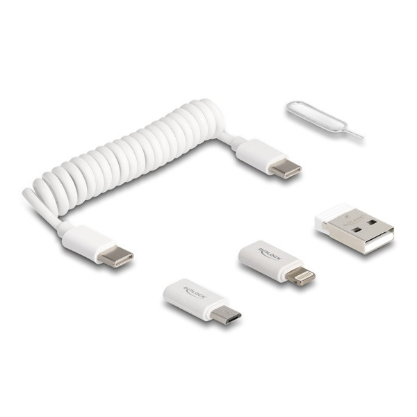Delock kábel - 66612 (usb adat és töltő kábel és adapter szett pd3.0  60w fehér)