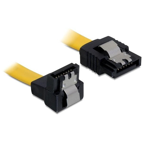 Delock kábel - 82474 (sata ii, lefele/egyenes csatl.(fémlappal), max.: 3gb/s, sárga, 0,3m)