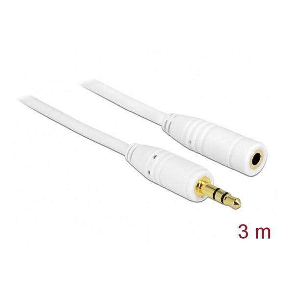 Delock kábel - 83769 (3,5 mm jack hosszabbító kábel, apa/anya, 3 pin, fehér, 3m)