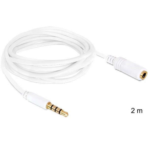 Delock kábel - 84482 (3,5 mm jack hosszabbító kábel, apa/anya, iphone 4 pin, fehér, 2m)
