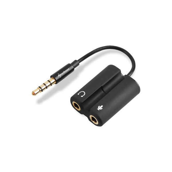 Sharkoon kábel átalakító - pmp35 (3,5mm trrs jack - 3,5mm audio + mikrofon jack; fekete)
