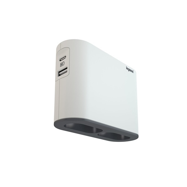 Legrand elosztó - 2 aljzat + okostelefontartóval ellátott töltő, usb-a és usb-c, (15w max.) fehér