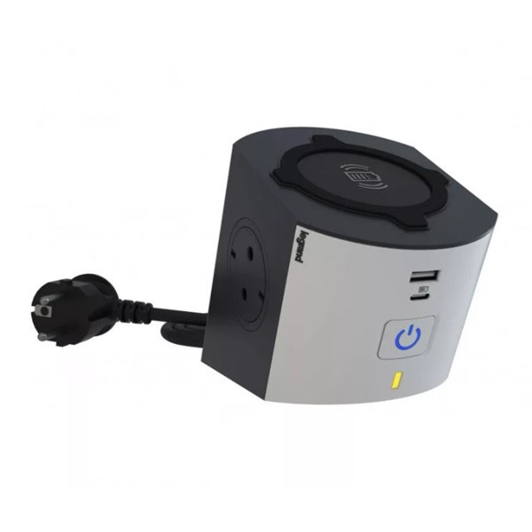 Legrand elosztó - 2 aljzat, indukciós töltővel, usb-a + usb-c, 2m vezetékkel, szürke-fehér