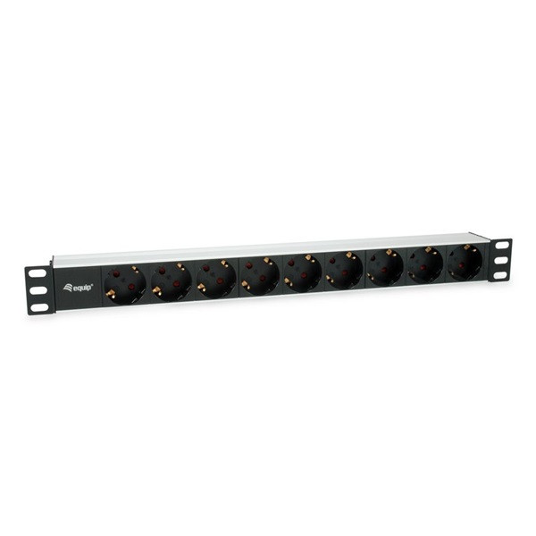 Equip hálózati elosztó - 333292 (schuko, 9 schuko, rack 1u, 1,8m kábel, aluminium, fekete)