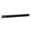 Equip hálózati elosztó - 333292 (schuko, 9 schuko, rack 1u, 1,8m kábel, aluminium, fekete)