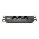 Equip hálózati elosztó - 333299 (schuko, 3 schuko, rack 10", 1,8m kábel, fekete)