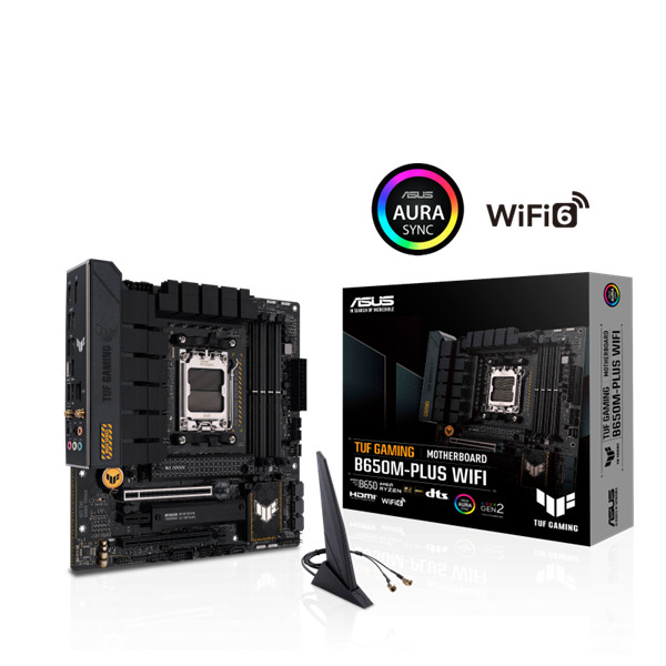 Asus alaplap - amd tuf gaming b650m-plus wifi am5 (b650, micro-atx, 4xddr5 6400+mhz, 4xsata3, 2x m.2, hdmi+dp)