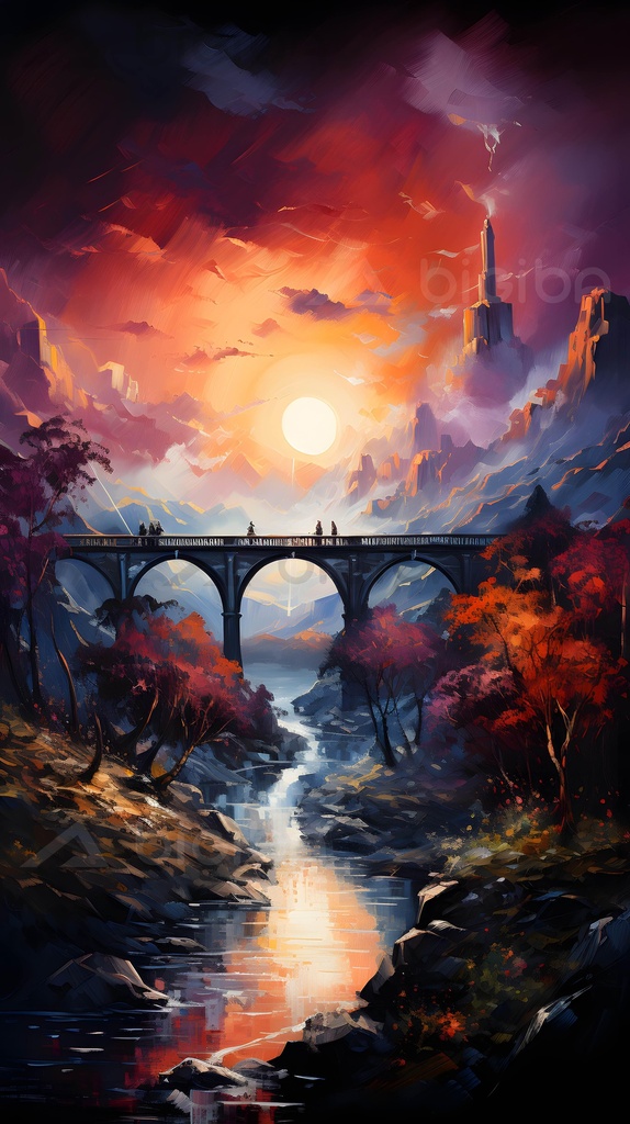 Crimson Dusk Over Tranquil River