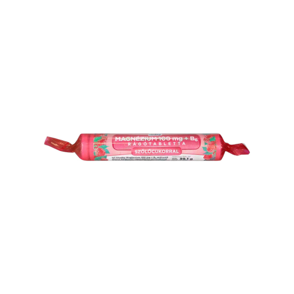 Comprimate de mestecat de magneziu+b6 1x1 vitaday cu glucoză și zmeură 17 buc.