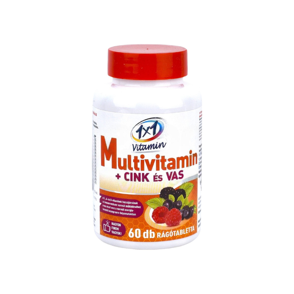 Žvýkací tablety 1x1 Vitaday multivitamín + zinek + železo, 60 kusů