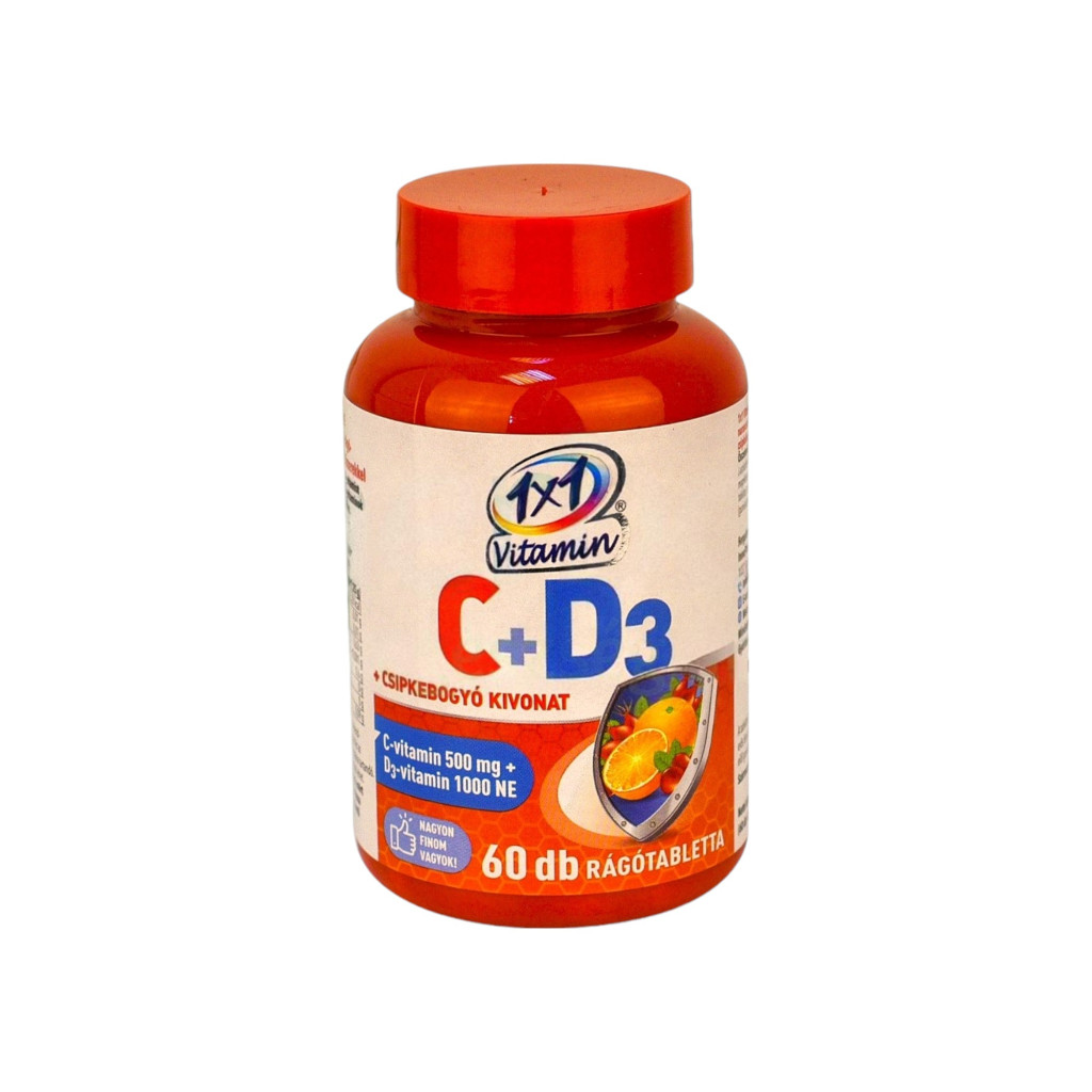 1x1 vitamín C 500mg + D3 + ružový ostrovček na žuvanie pomaranč 60 ks