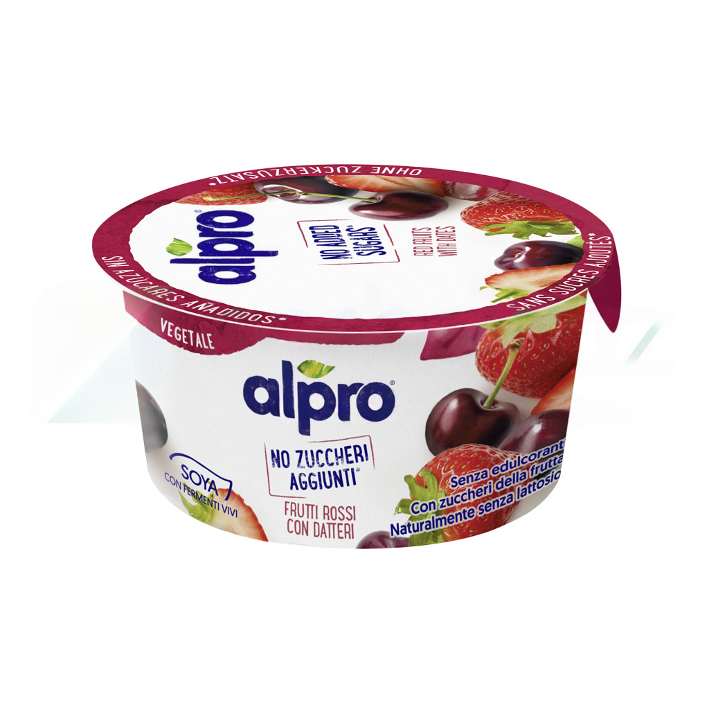 Alpro sójový jogurt s červeným ovocím a datľami, bez pridaného cukru, 135 g
