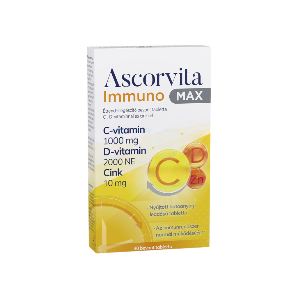 Ascorvita immuno max étrend-kiegészítő bevont tabletta c-, d-vitaminnal és cinkkel 30 db