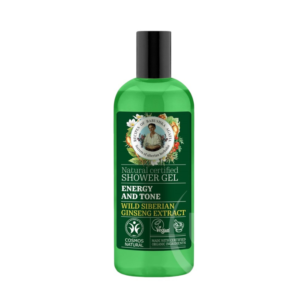 Babushka Agafia bio tusfürdő gél energetizáló és tonizáló vad szibériaiginzeng kivonattal 260 ml
