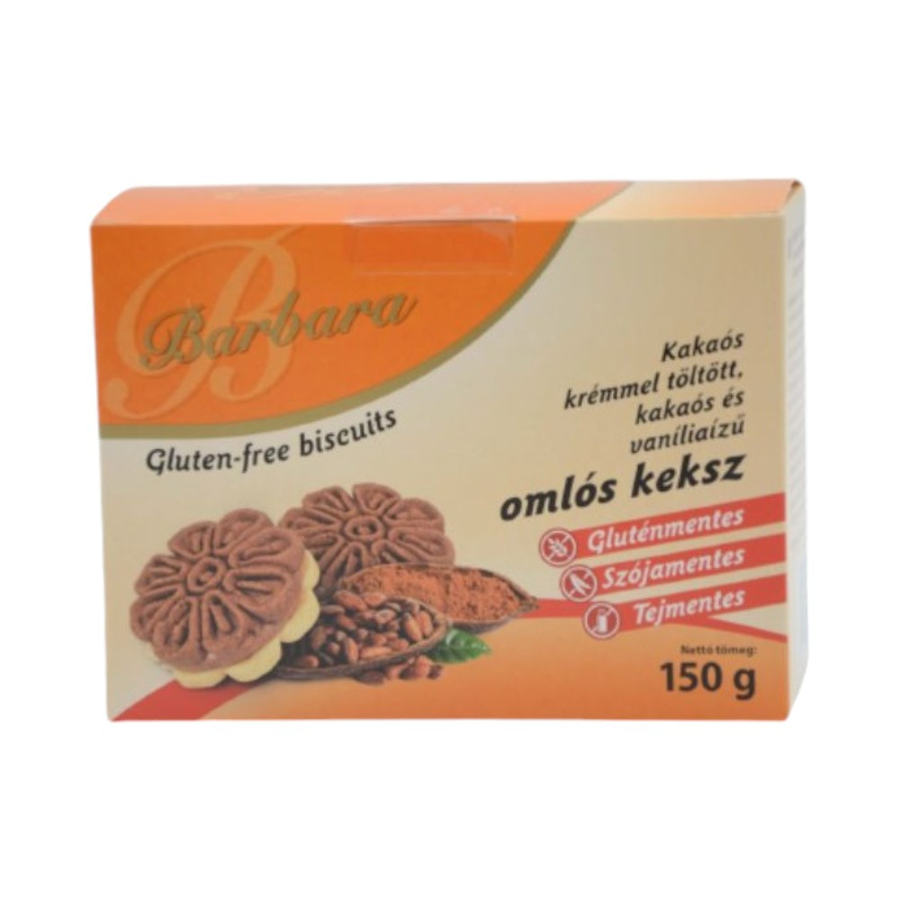 Barbara gluténmentes kakaókrémmel töltött omlós keksz 150 g