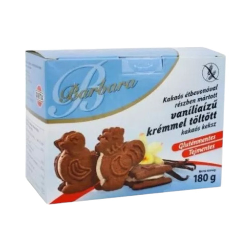 Barbara gluténmentes kakaós keksz vanília tölt. étbevonatos 150 g