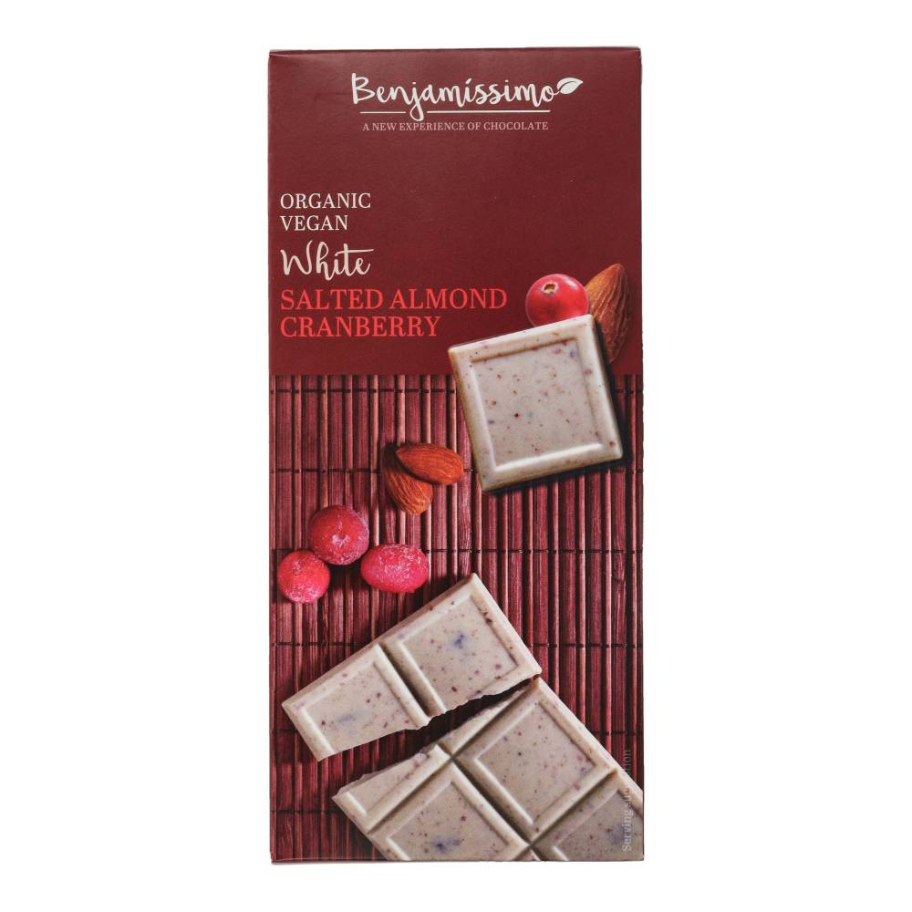 Benjamissimio bio vegán fehér csokoládé sós mandula vörösáfonya 70 g