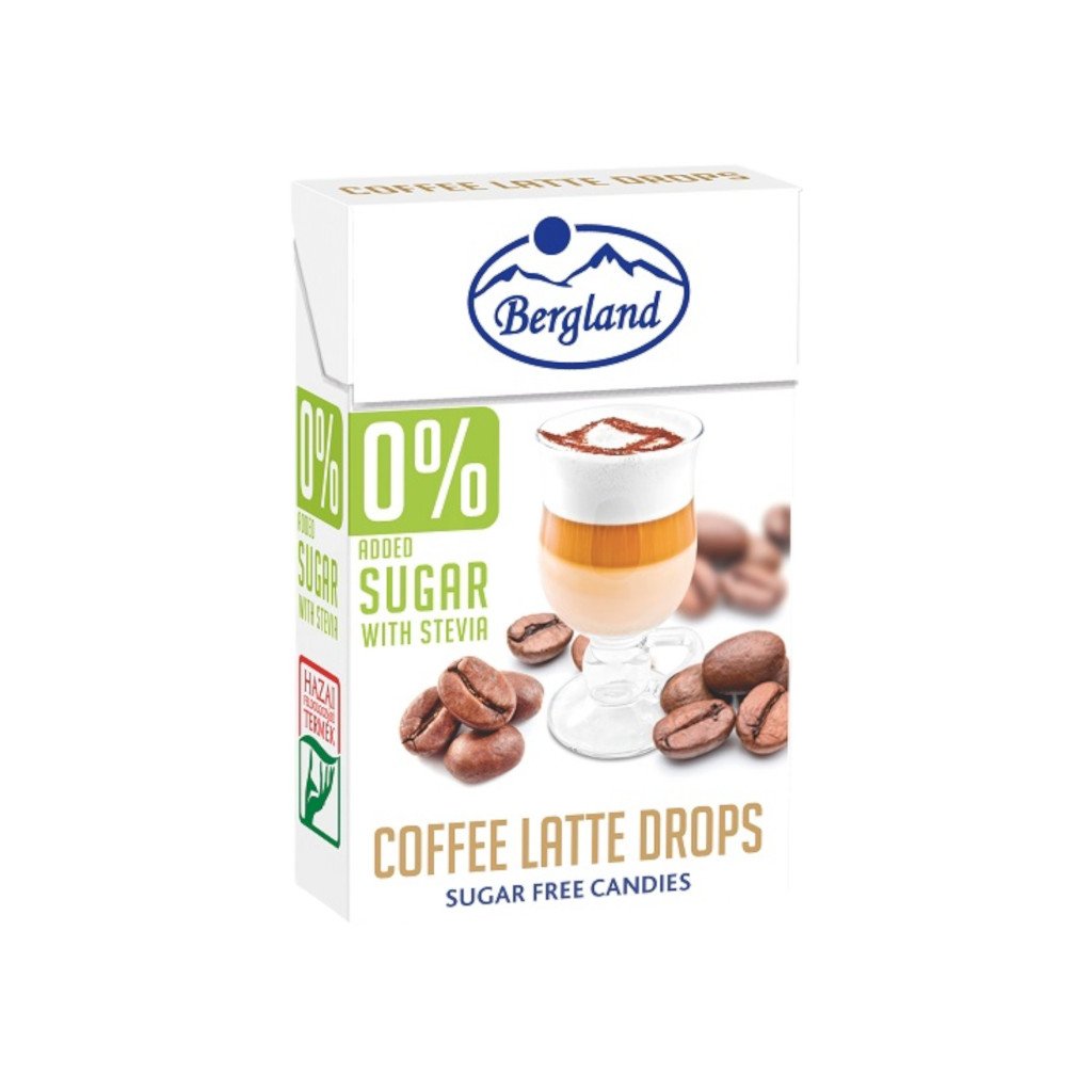 Bergland kávový latte bez cukru mliečna kávová cukrovinka 40 g