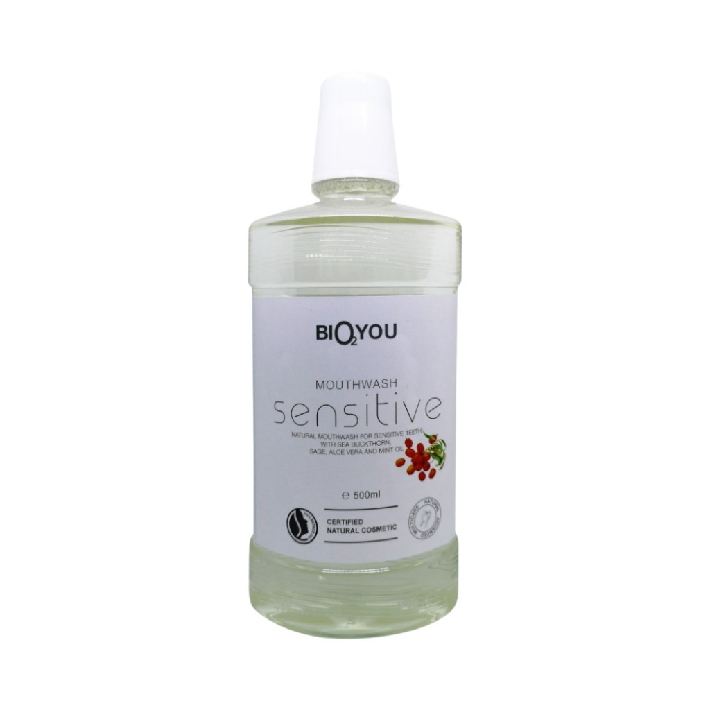Bio2you přírodní ústní voda Sensitiv s extraktem z aloe vera, rakytníku, mátovým olejem a šalvějí 500 ml