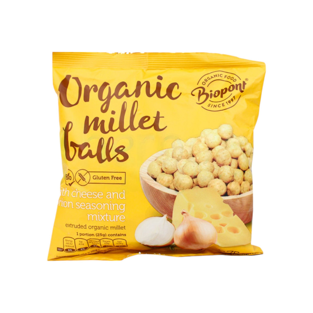 Biopont organic extruded millet balls with cheese and onion 75 g