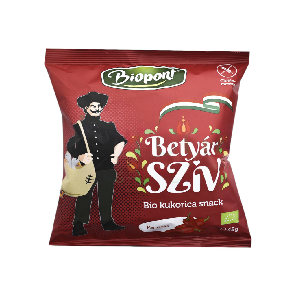 Biopont bio kukorica snack betyár szív paprikás ízesítéssel 45 g