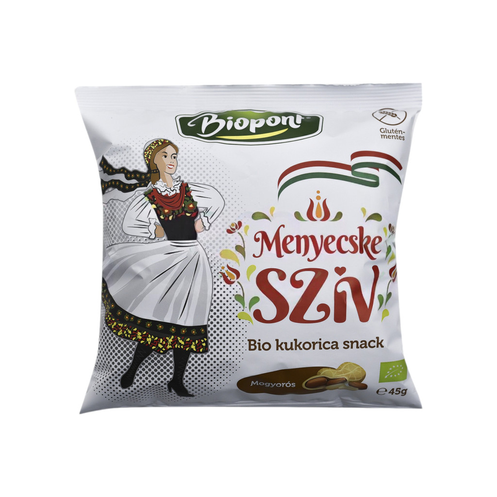 Biopont bio kukorica snack menyecske szív mogyorós ízesítéssel 45 g