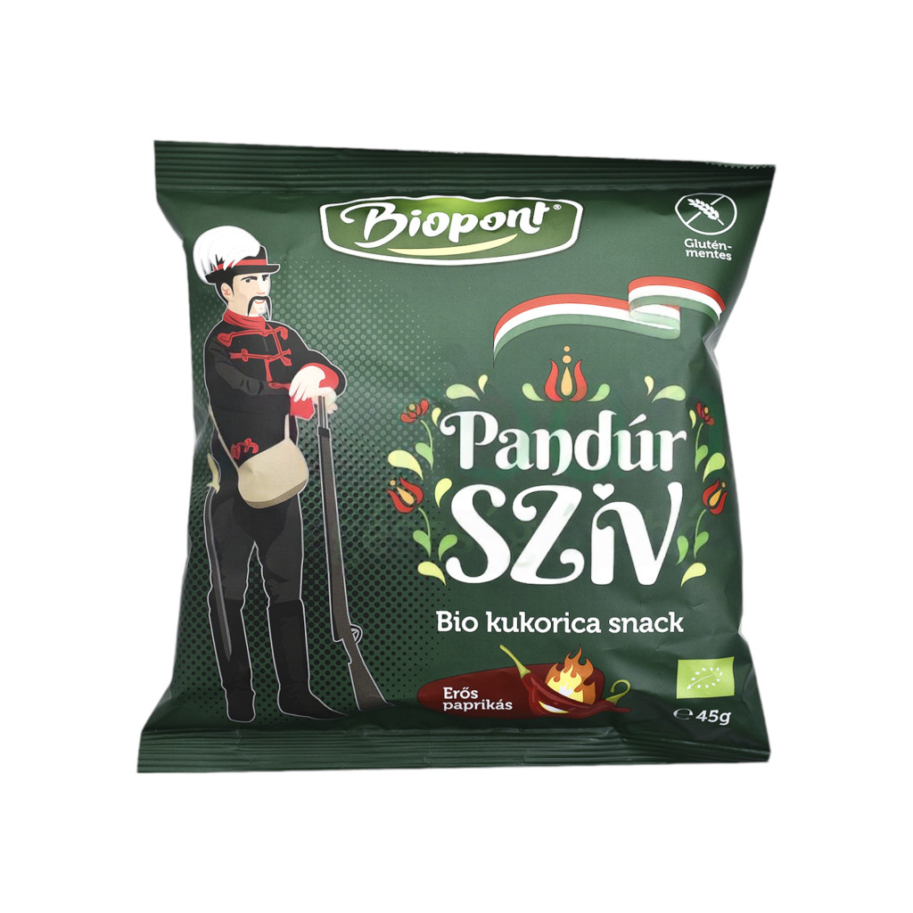 Biopont bio kukorica snack pandúr szív erős paprikás ízesítéssel 45 g