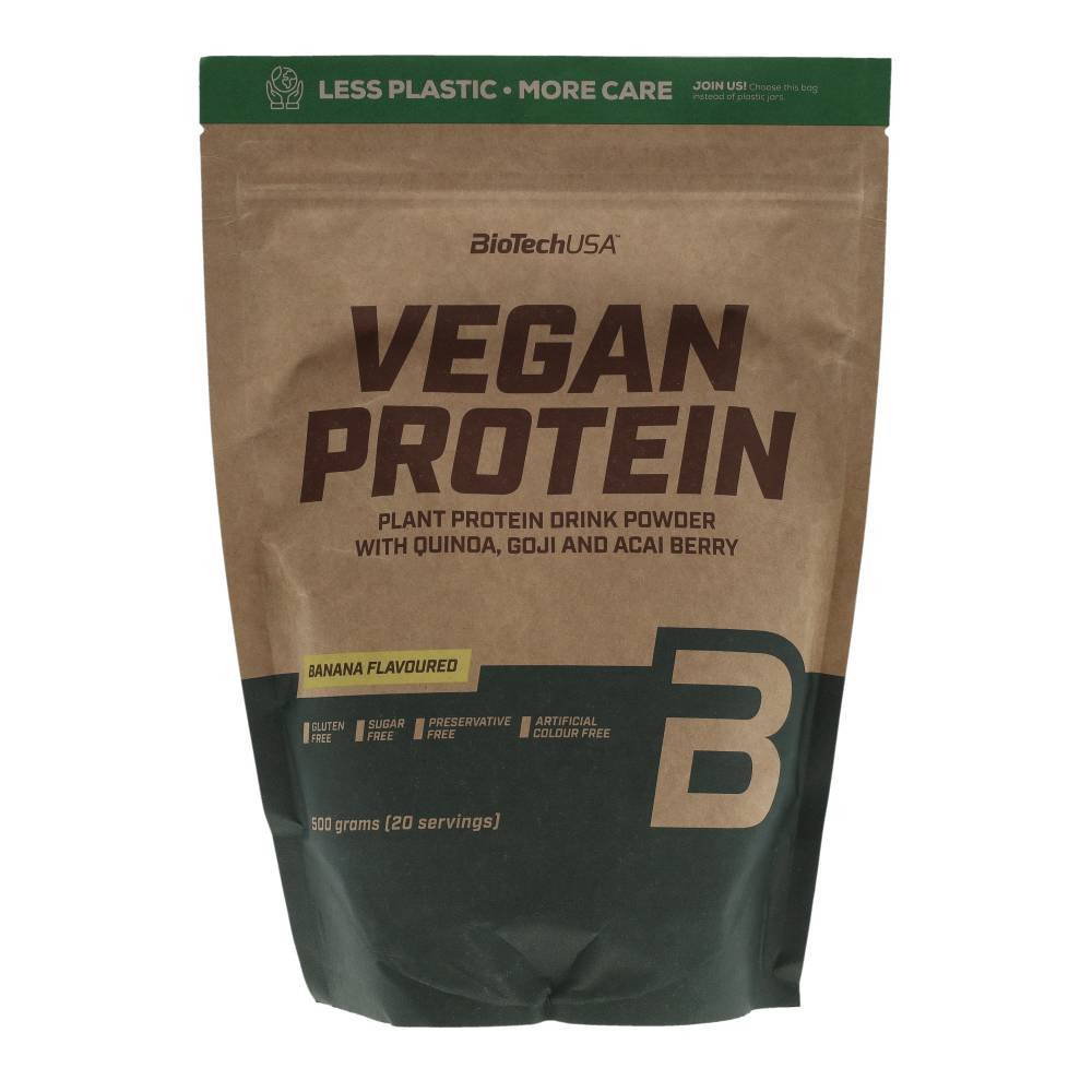 Proteínový nápoj Biotech vegan s príchuťou banánu 500 g